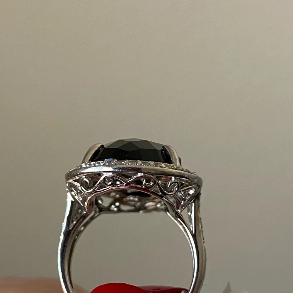 Pear Cut Onyx Cocktail Ring Sterling Silver, size 7